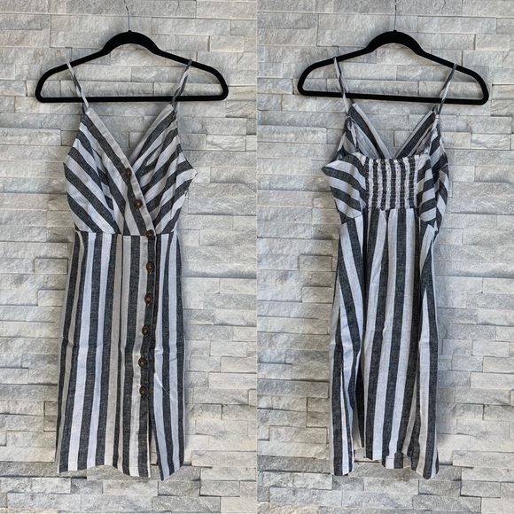 Linen Striped Asymmetrical Button Down Dress - Picture 5 of 8